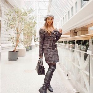 Tweed Double Breasted Off Shoulder Blazer Dress